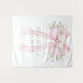 Floral Bow Pink Coquette Baby Shower タペストリー (正面(横))