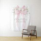 Floral Bow Pink Coquette Baby Shower タペストリー (インサイチュ)