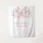 Floral Bow Pink Coquette Baby Shower タペストリー (正面)