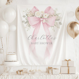 Floral Bow Pink Coquette Baby Shower タペストリー