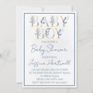 Floral Boy Baby Shower Invitation 招待状