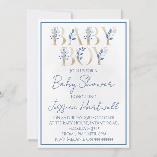 Floral Boy Baby Shower Invitation 招待状 (正面)
