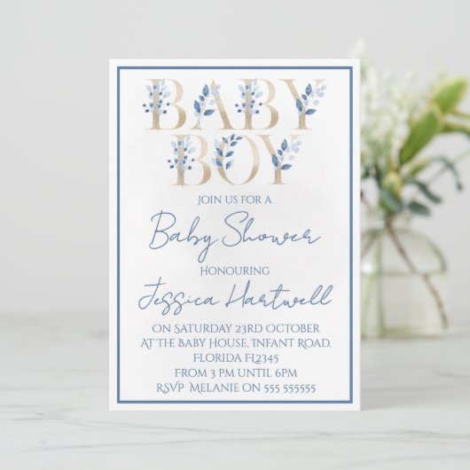 Floral Boy Baby Shower Invitation 招待状 (スタンド正面)