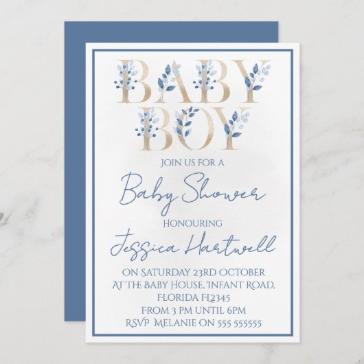 Floral Boy Baby Shower Invitation 招待状 (正面/裏面)