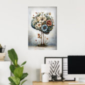 Floral Brain Print, Botanical Brain Illustration ポスター (ホームオフィス)