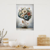 Floral Brain Print, Botanical Brain Illustration ポスター (キッチン)