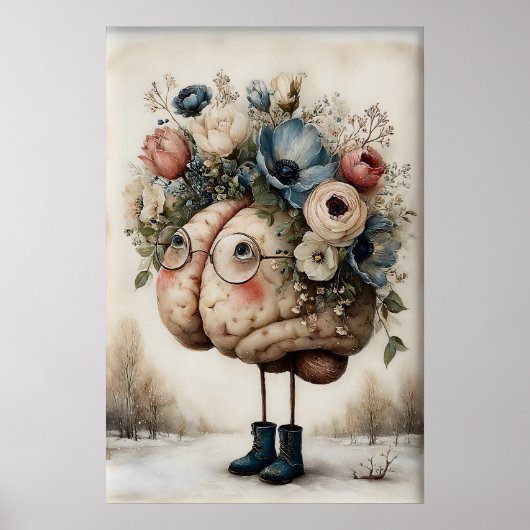 Floral Brain Print, Botanical Brain Illustration ポスター (正面)