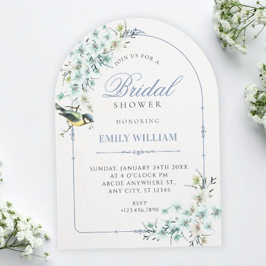 Floral branch bird bridal shower 招待状