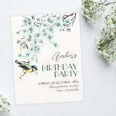 Floral branch bird spring birthday 招待状