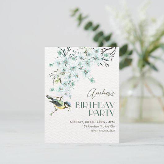 Floral branch bird spring birthday 招待状 (スタンド正面)