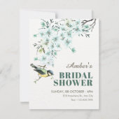 Floral branch bird spring bridal shower 招待状 (正面)