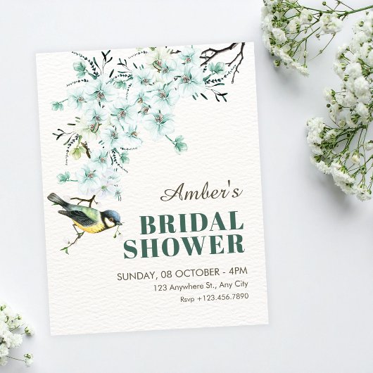 Floral branch bird spring bridal shower 招待状