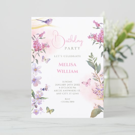 Floral branch birthday 招待状 (スタンド正面)