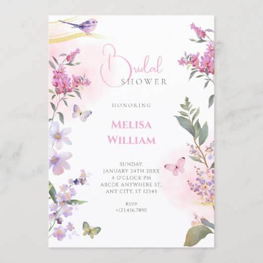 Floral branch bridal shower 招待状 (正面)