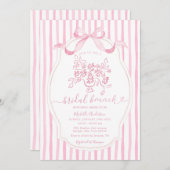Floral Bridal Brunch Elegant Pink Stripe Bridal  招待状 (正面/裏面)
