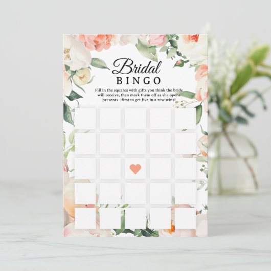 Floral Bridal Shower Bingo Game Printable 招待状 (スタンド正面)