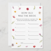 Floral Bridal Shower How Old Was the Bride Game 招待状 (正面)