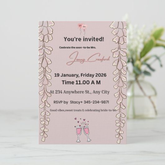 Floral Bridal Shower Invitation | Custom Name & De 招待状 (スタンド正面)