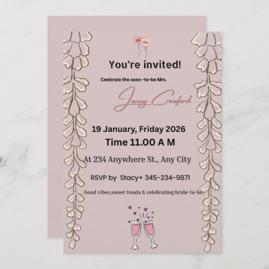Floral Bridal Shower Invitation | Custom Name & De 招待状 (正面/裏面)