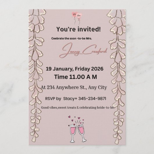 Floral Bridal Shower Invitation | Custom Name & De 招待状 (正面)