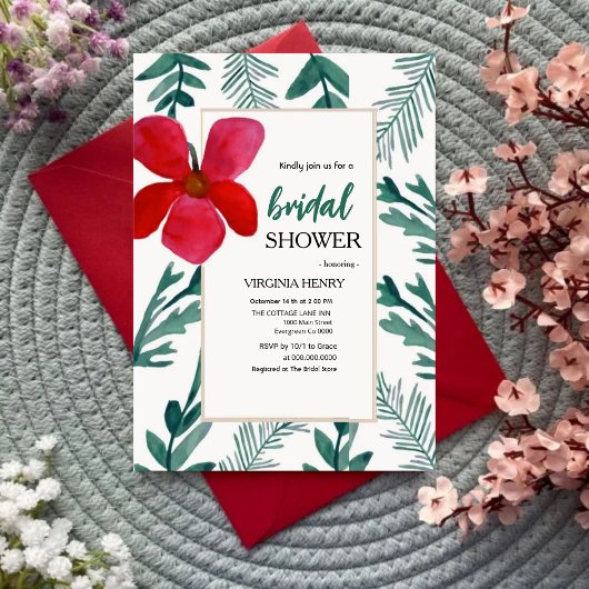 Floral Bridal Shower Invitation Elegant Calligraph 出欠カード