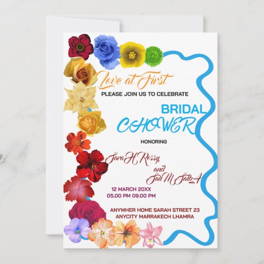 Floral Bridal Shower Invitation, Wildflower Bridal 招待状 (正面)