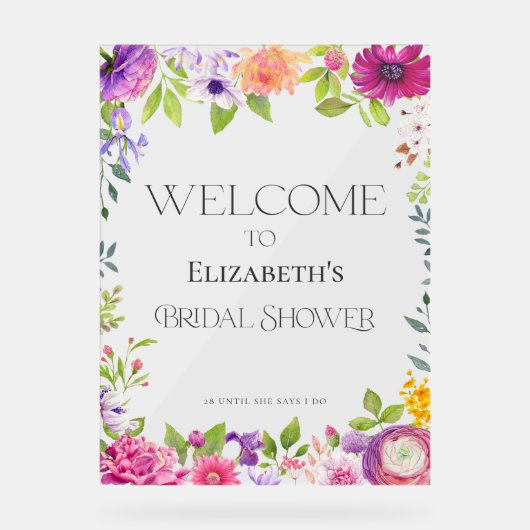 Floral Bridal Shower Welcome Acrylic Sign アクリルサイン (正面)