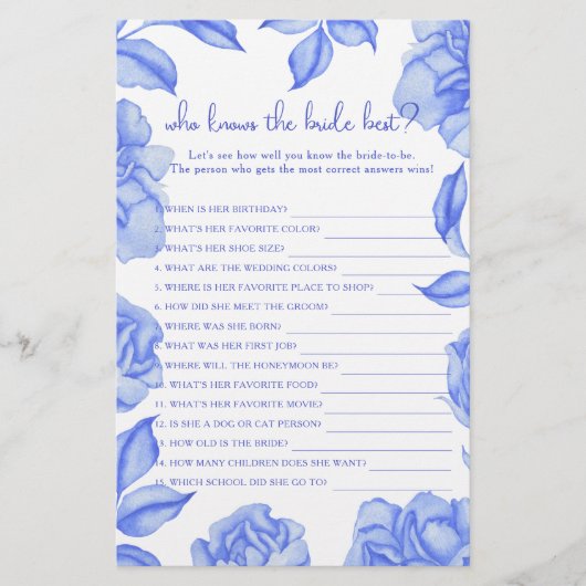 Floral Bridal Shower Who knows the bride best (正面)