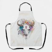Floral Bull Skull Watercolor Art エプロン (正面)