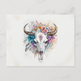 Floral Bull Skull Watercolor Art ポストカード