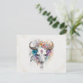 Floral Bull Skull Watercolor Art ポストカード (スタンド正面)