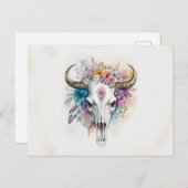 Floral Bull Skull Watercolor Art ポストカード (正面/裏面)