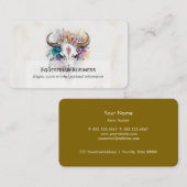 Floral Bull Skull Watercolor Art 名刺 (正面/裏面)
