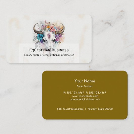 Floral Bull Skull Watercolor Art 名刺 (正面/裏面)