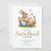 Floral Bunny and Egg Watercolor Easter Brunch 招待状 (正面)