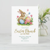 Floral Bunny and Egg Watercolor Easter Brunch 招待状 (スタンド正面)