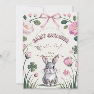 Floral Bunny Baby Shower Invitation 招待状