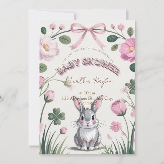 Floral Bunny Baby Shower Invitation 招待状 (正面)