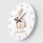 Floral Bunny Personalized Nursery Wall Clock Custo ラージ壁時計 (傾斜)