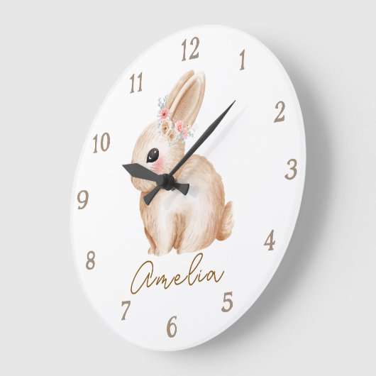 Floral Bunny Personalized Nursery Wall Clock Custo ラージ壁時計 (傾斜)