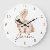 Floral Bunny Personalized Nursery Wall Clock Custo ラージ壁時計 (正面)