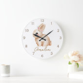 Floral Bunny Personalized Nursery Wall Clock Custo ラージ壁時計 (ホーム)