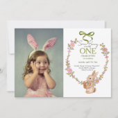 Floral Bunny Rabbit Easter Birthday Photo 招待状 (正面)