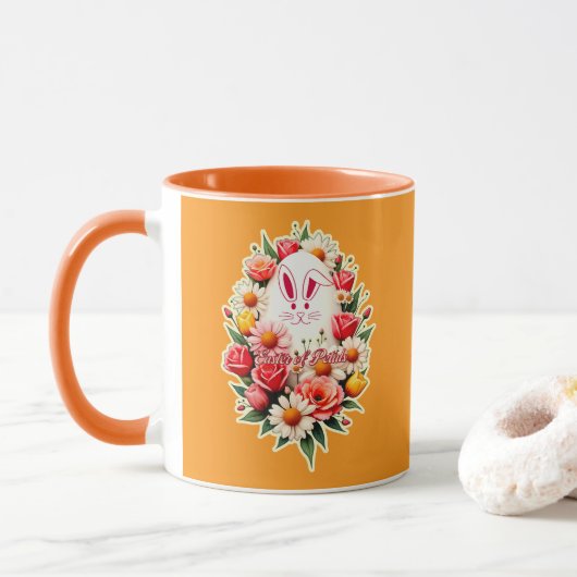 Floral Bunny – Spring Easter Illustration - caneca マグカップ (ドーナツ)