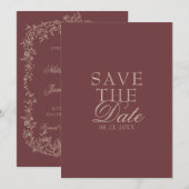 Floral Burgundy Beige Botanical Old Money Wedding セーブザデート (正面/裏面)