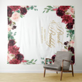 Floral Burgundy & blush Bridal Shower backdrop タペストリー (インサイチュ(横))