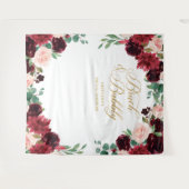 Floral Burgundy & blush Bridal Shower backdrop タペストリー (正面(横))