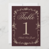 Floral Burgundy Botanical Wedding Table Number 招待状 (正面)