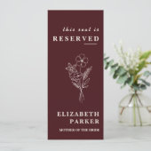 Floral Burgundy Reserved Seating Wedding Tag 招待状 (スタンド正面)