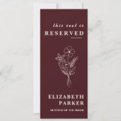 Floral Burgundy Reserved Seating Wedding Tag 招待状 (正面)